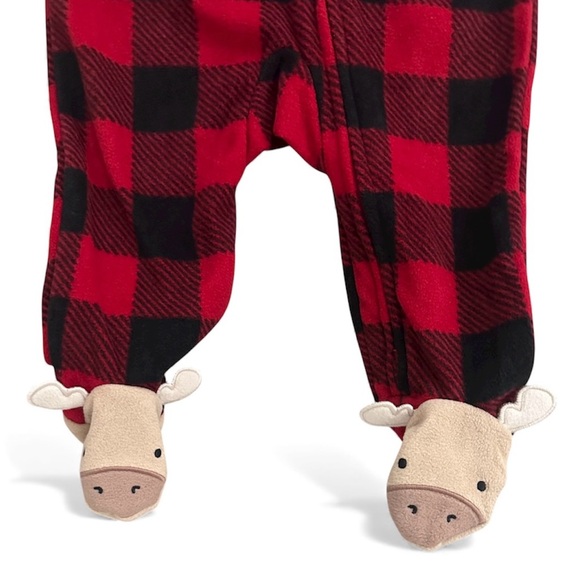New Carter’s Plaid Christmas Moose Fleece Footed Sleep & Play Size 6 Months - Picture 4 of 5